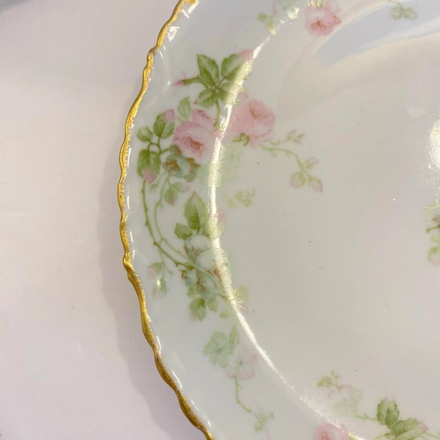 Shabby Chic Antique 1920s Elite Works Limoges Scalloped Salad Plates – Set of 10, Pink Floral & Gilt For Sale - Image 3 of 7