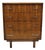 Vintage Mid Century Modern Walnut Veneer 4 Drawer Chrome Pull Tall Chest Dresser For Sale