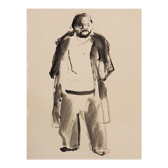 Early 20th Century French Ink and Wash Study of Man Drawing For Sale