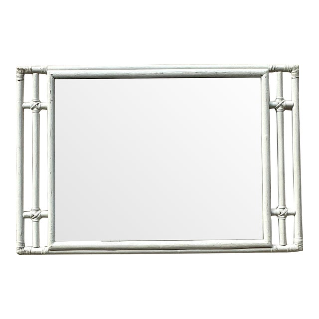 Vintage Coastal Horizontal Rattan Mirror For Sale