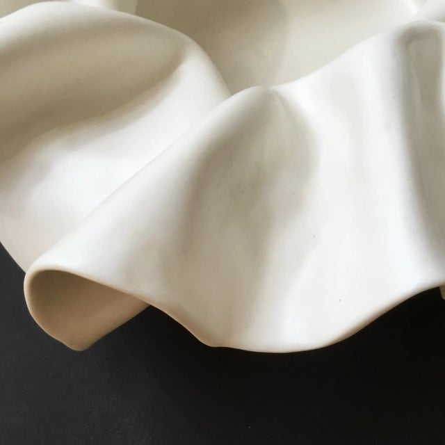 White Bonnet Ruffled Organic Asymmetrical Handkerchief Bowl For Sale - Image 12 of 15