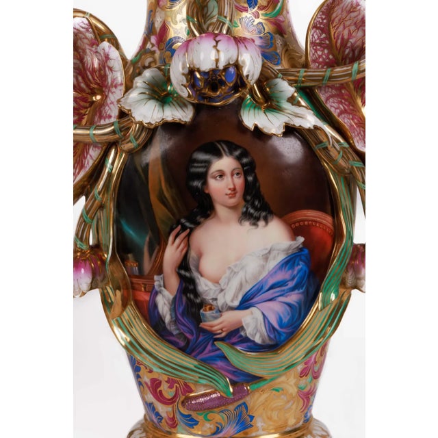 Monumental and Masterful Pair of French Paris Porcelain Hand-Painted Vases For Sale - Image 16 of 16