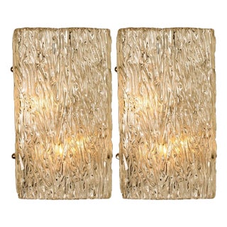 Wave Textured Glass Gold Wall Lights attributed to J. T. Kalmar for Kalmar, 1970s, Set of 2 For Sale