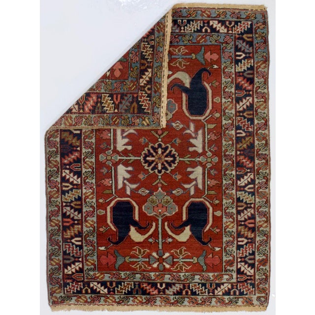 Antique Persian Serapi Rug 3'4" x 4’6". A higher grade of Heriz carpets, usually in medallion designs, with crisp natural...