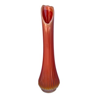 Vintage 1950s L E Smith Orange Swung Glass Vase For Sale