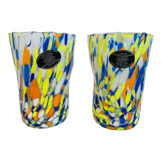 Hand Blown Colorful Murano Art Glass Tumblers Set of 2 For Sale