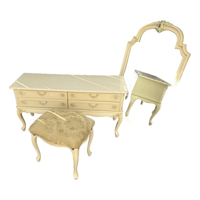 Fresh Provincial Vanity Set With Stool and Mirror For Sale