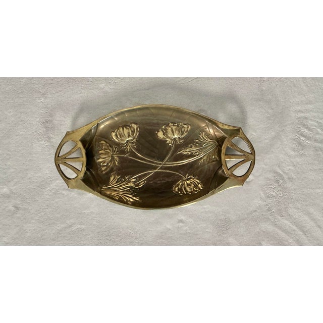 Antique Art Nouveau Brass Decorative Serving Tray Floral Motifs, Late 19th-Early 20th Century For Sale In Greenville, SC - Image 6 of 12