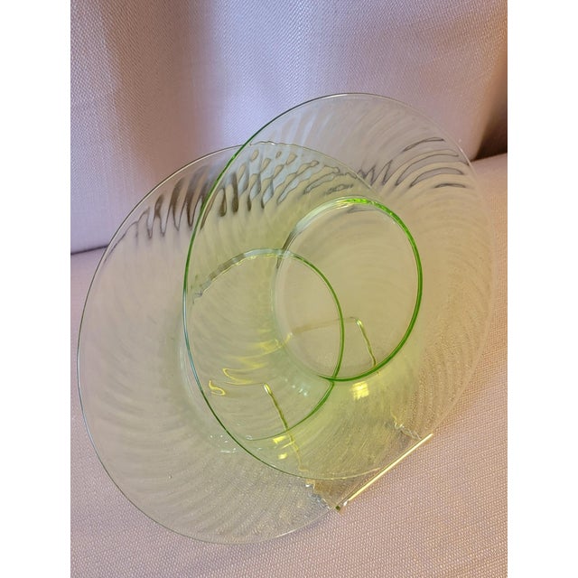 Early 20th Century Uranium Glass Transparent Green Salad Plates Set of 2 For Sale - Image 9 of 12