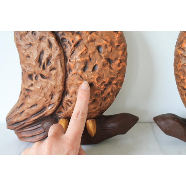 Brown Vintage Ceramic Owl Wall Hangings - a Pair For Sale - Image 8 of 8