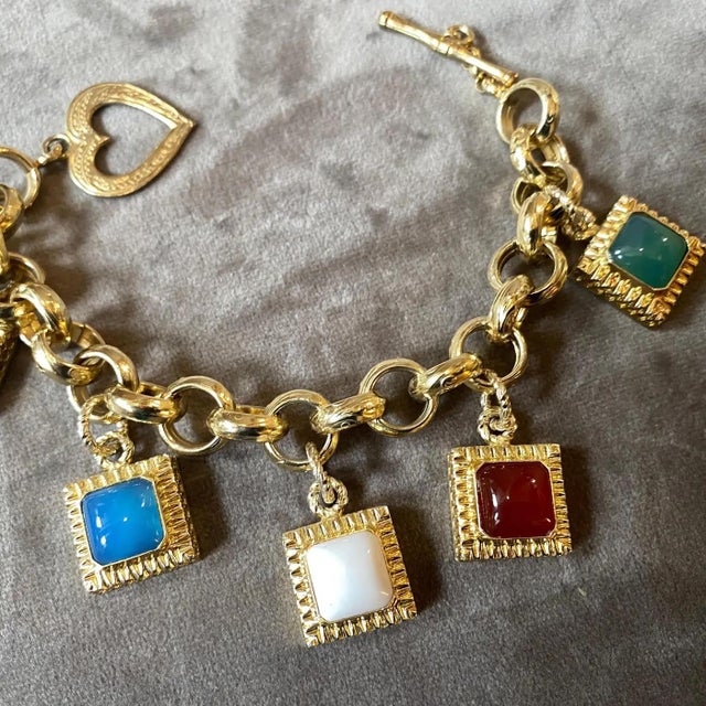 1990s 1990s Glided Sterling Silver and Semi Precious Stones Italian Charm Bracelet For Sale - Image 5 of 8