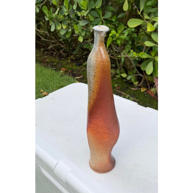 Vintage 15.5” Signed Studio Pottery Vase With Earth Tone Drip Glaze For Sale - Image 4 of 11