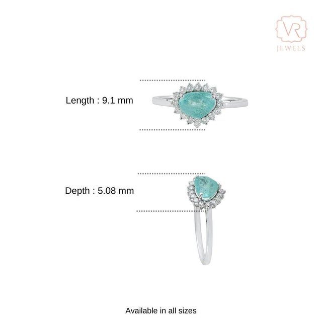 18k Gold 1.09ct Pear Cut Paraiba Tourmaline Diamond Halo Cluster Ring Size 8 For Sale - Image 12 of 18