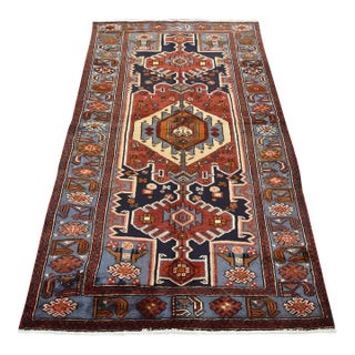 Vintage Tribal Rug 4’3” X 7’2” Blue Wool Hand-Knotted Oriental Carpet For Sale