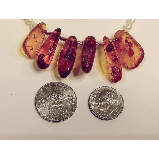 Contemporary Baltic Amber and Cultured Freshwater Pearl Necklace With 14k Gold Clasp For Sale - Image 4 of 10