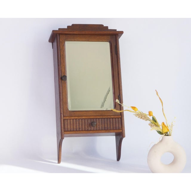 Small Antique Art Deco Wooden Wall Cabinet with Beveled Mirror, 1920s For Sale - Image 11 of 11