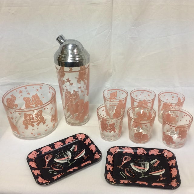 Hazel Atlas Barware Pink Elephants Set of 10 Chairish