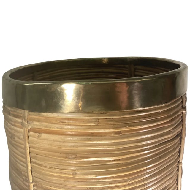 Pencil Reed, Rattan and Brass Umbrella Stand, Italy For Sale - Image 4 of 8