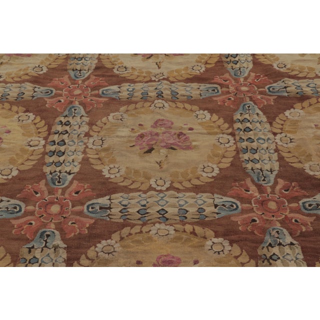 Antique 19th Century Aubusson Square Rug With Bold Floral Medallion - Rug & Kilim For Sale - Image 9 of 11