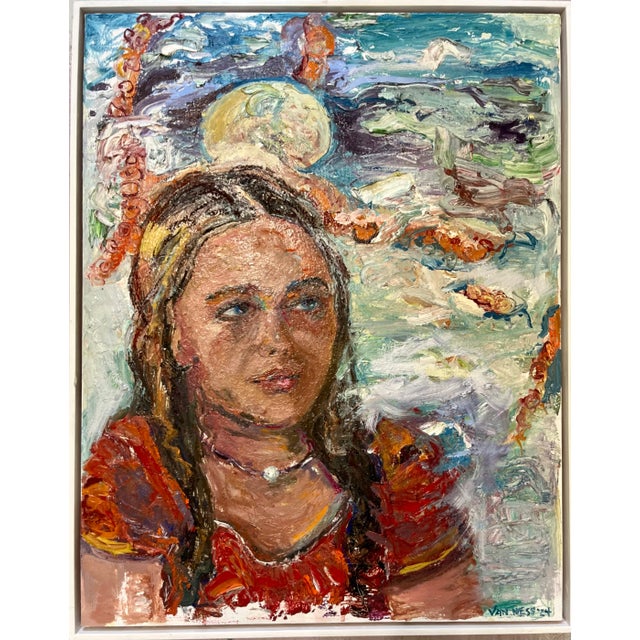 "Anticipation", Original Oil Painting, Portrait of a Young Woman, Framed, by Van Ness For Sale - Image 9 of 10