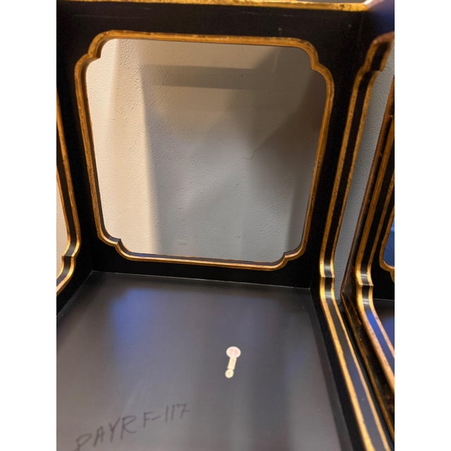 Paint Pair of Chinoiserie Square Open Cube Black Gold Side Tables For Sale - Image 7 of 12