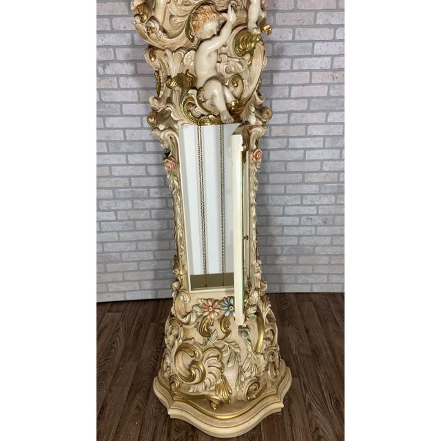 Cream Vintage Italian Rococo Carved and Painted Cherub/Angel Grandfathers Clock For Sale - Image 8 of 12
