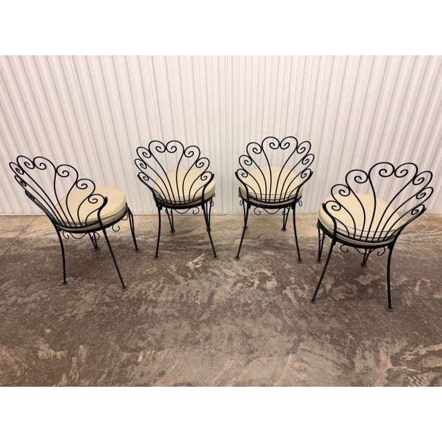 1950s Italian Wrought Iron Dining Chairs Hunter Green,Featuring a Distinct Scallop “Peacock” Shaped Scrollwork Backrest - Set of 4 For Sale - Image 9 of 12