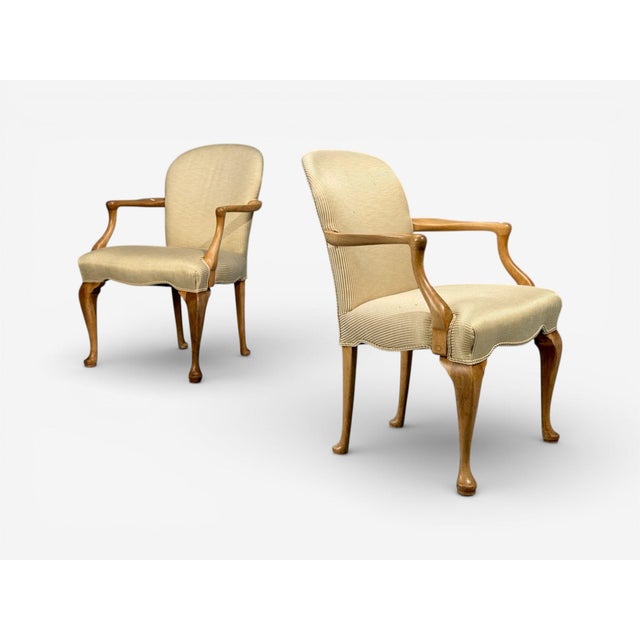 Queen Anne Style, Six Dining Chairs, Light Wood, Fabric, Usa, 1940s For Sale - Image 12 of 12