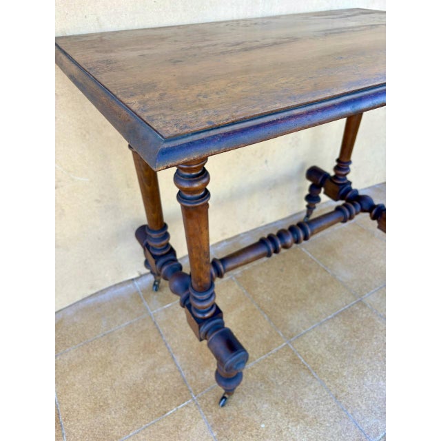 19th Century Victorian Walnut Table with Turned Base and Castors For Sale - Image 10 of 12