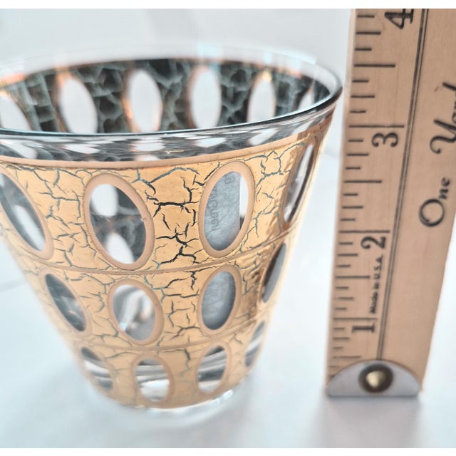 Gold 1960s Culver Mid Century Mod 1960's Pisa Old Fashioned Rocks Glasses 22k Gold Over Green - Set of 4 For Sale - Image 8 of 9