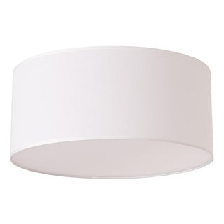 Mid-Century Modern Stretch Flush Mount - Weathered Brass Steel, White Linen Drum Shade For Sale
