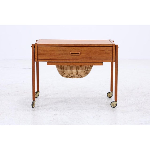 Mid-Century Danish Teak Sewing Box on Wheels, 1960s For Sale - Image 3 of 15