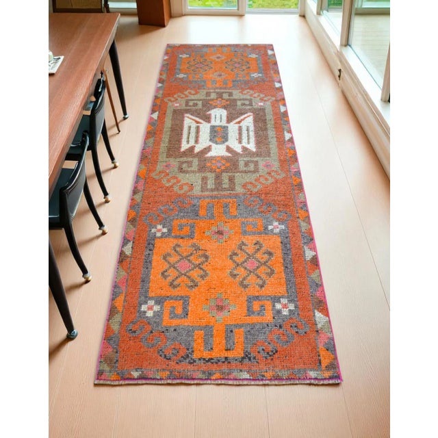 Tribal Vintage Turkish Runner Rug – Handwoven Wool in Boho Tribal Anatolian Motif For Sale - Image 3 of 12