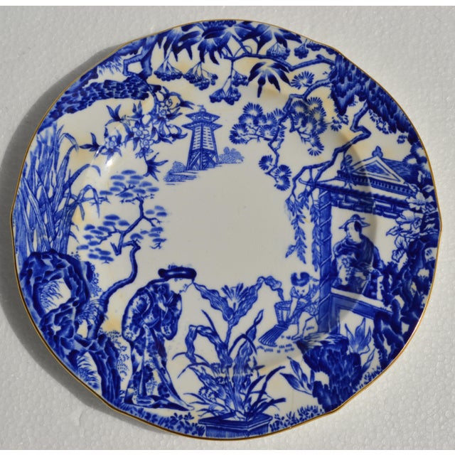 Ink Blue Late 19th Century Royal Crown Derby Blue Mikado Bone China 22k Gold Accent Bread & Butter Plate England For Sale - Image 8 of 13