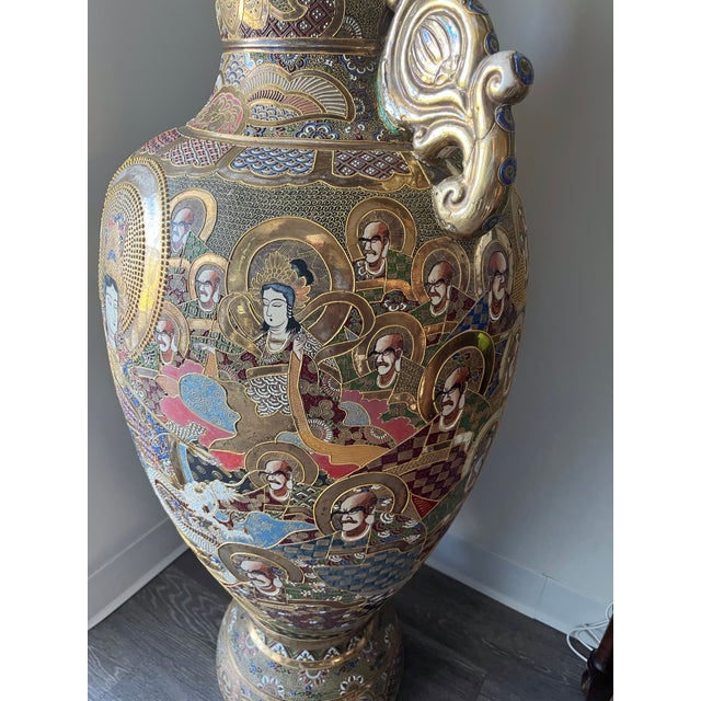 Gold Large 44 Inch High Quality Japanese Satsuma Earthenware Decorative Floor Vase For Sale - Image 8 of 12