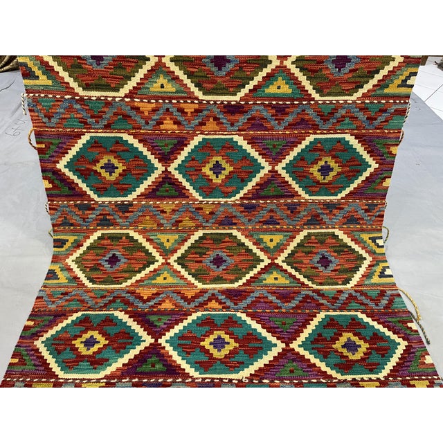 4' X 5'10" Afghan Chobi Khorjin Geometric Wool Kilim Rug For Sale - Image 6 of 17