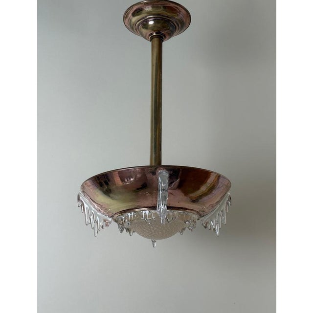 Metal Art Deco French Ice Glasss and Icicles Chandelier by Ezan, 1930s For Sale - Image 7 of 15