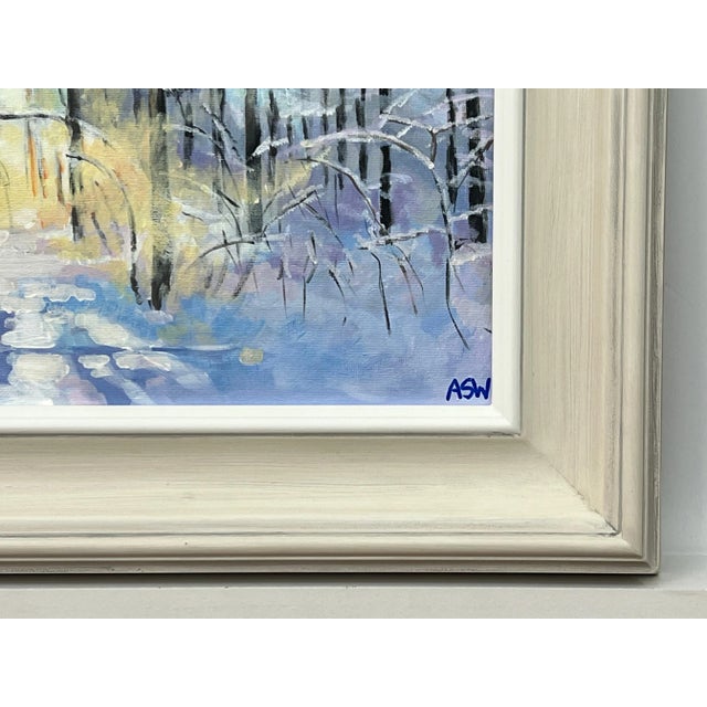 Sky Blue Impressionistic Winter Snow Landscape Painting of Forest in Zurich Switzerland For Sale - Image 8 of 11