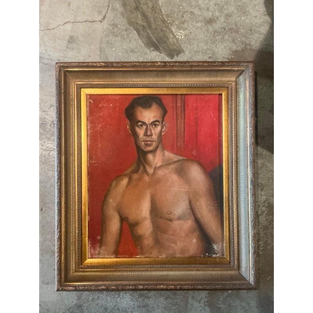 Vintage Boho Original Oil Portrait of Man For Sale - Image 10 of 10