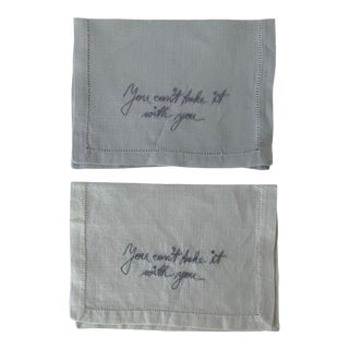 Pair of 1950s Embroidered Linen Cocktail Napkins For Sale