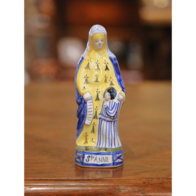 19th Century French Quimper Faience Virgin Mary and St. Anne Figures, Set of Six For Sale - Image 4 of 16