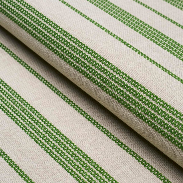 Schumacher Serra Mesa Indoor/Outdoor Stripe Fabric In Verde For Sale