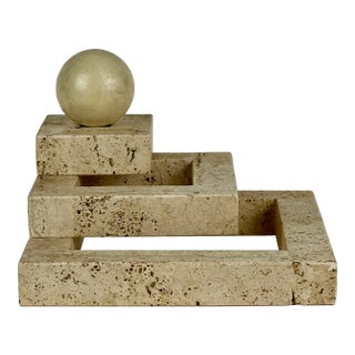 1980s Postmodern Travertine Pyramid Architectural Sculpture For Sale