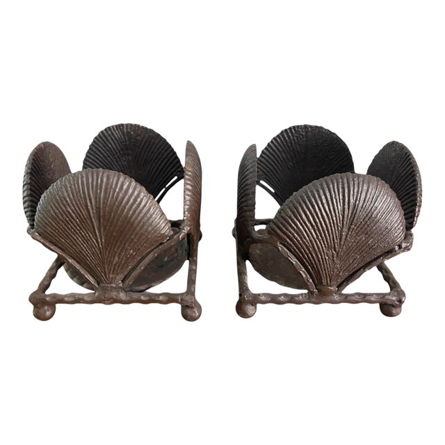 Vintage Brutalist Cast Metal Shell Candle Holders – Sculptural Organic Modern, a Pair For Sale