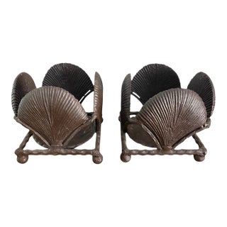 Vintage Brutalist Cast Metal Shell Candle Holders – Sculptural Organic Modern Pair For Sale