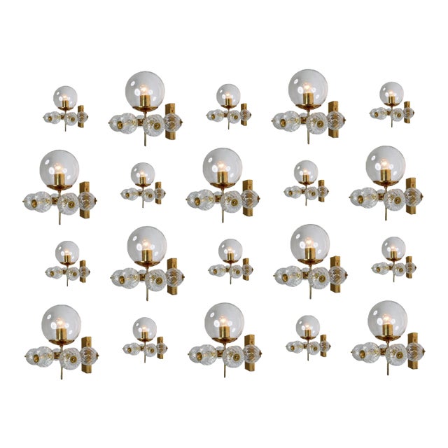 Large Hotel Wall Chandeliers with Brass Fixture, 1970s, Set of 20 For Sale