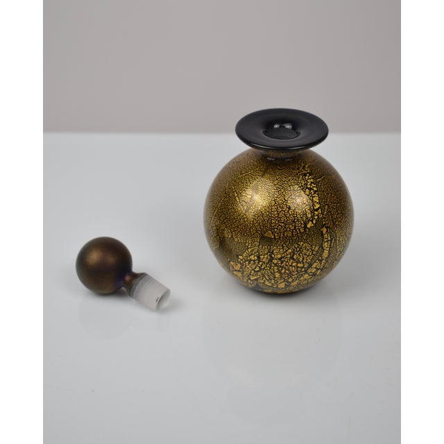 Glass Perfume Bottle with Black and Gold Leaf, 1970s For Sale - Image 4 of 12