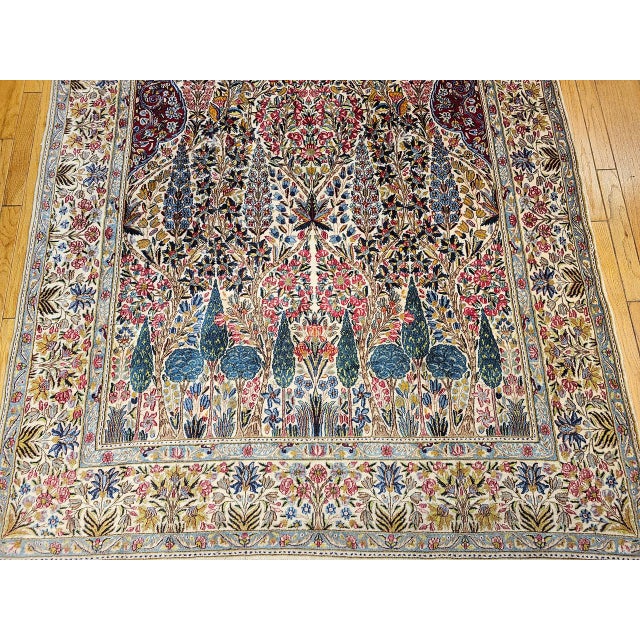 Vintage Kerman Lavar Rug, Hand-Knotted Wool, Tree of Life Pattern, Ivory & Green, 7x10 For Sale - Image 12 of 16