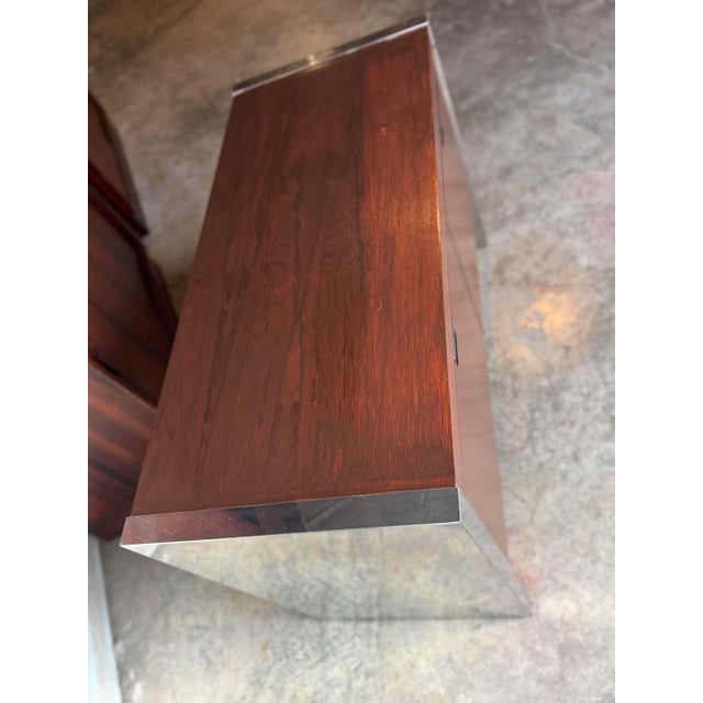 Vintage 1970s Mid Century Modern Dunbar Rosewood & Chrome 2-Drawer Cabinet For Sale In Houston - Image 6 of 11