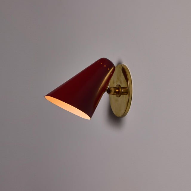 Metal 1960s Stilnovo Perforated Red Metal and Brass Articulating Sconces - a Pair For Sale - Image 7 of 18